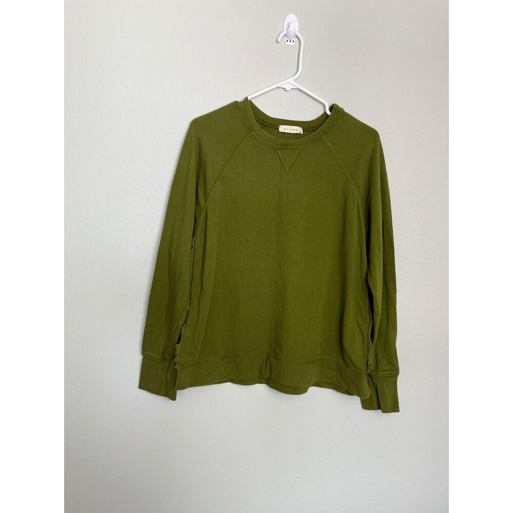 Stark X Sweatshirt Womens Medium Green Fringe Side Panel Crewneck USA Pullover